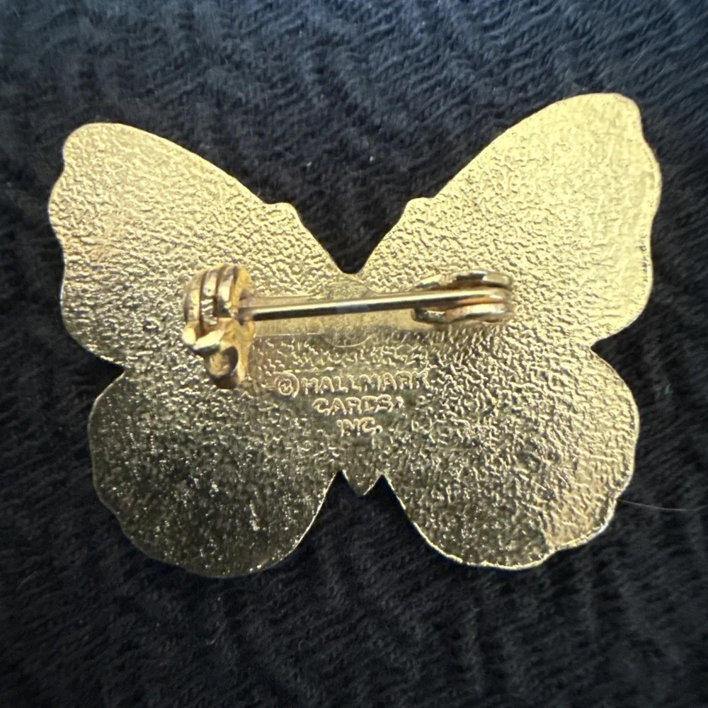 Vintage Hallmark Cards Butterfly Brooch Yellow Enamel Gold Tone Pin 1970s